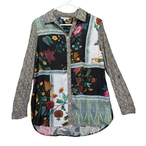John Mark Shirt‎ Size XS Art To Wear Mixed Media Velvet Embroidered Floral Boho - Picture 2 of 16